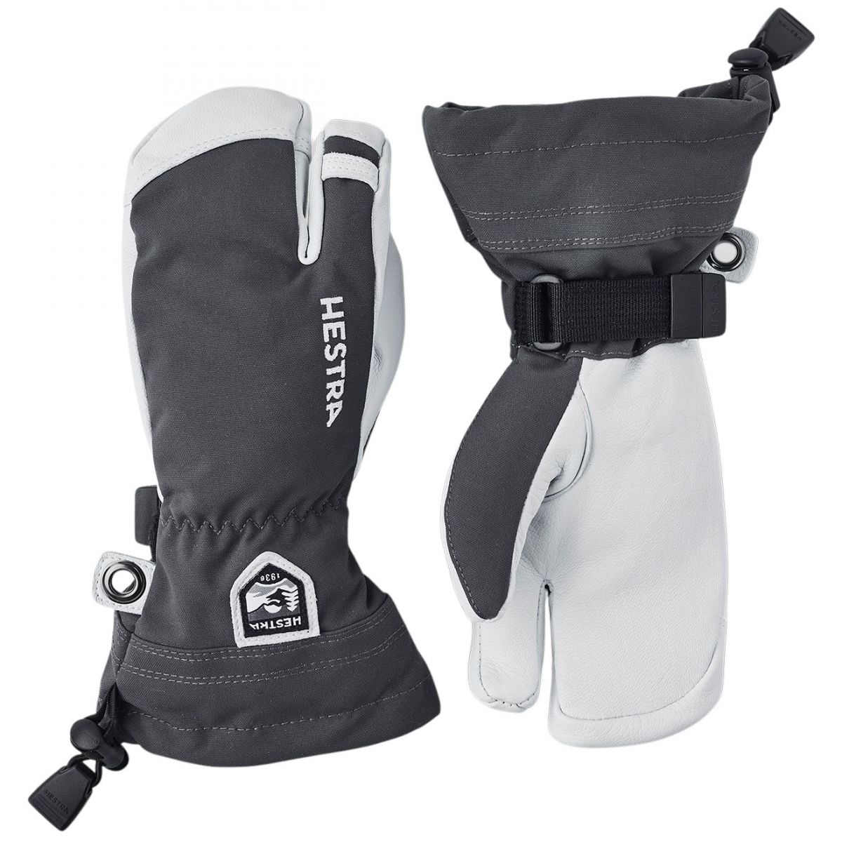 Hestra Army Leather Heli Ski, 3-Finger-Skihandschuhe, Junior, grau