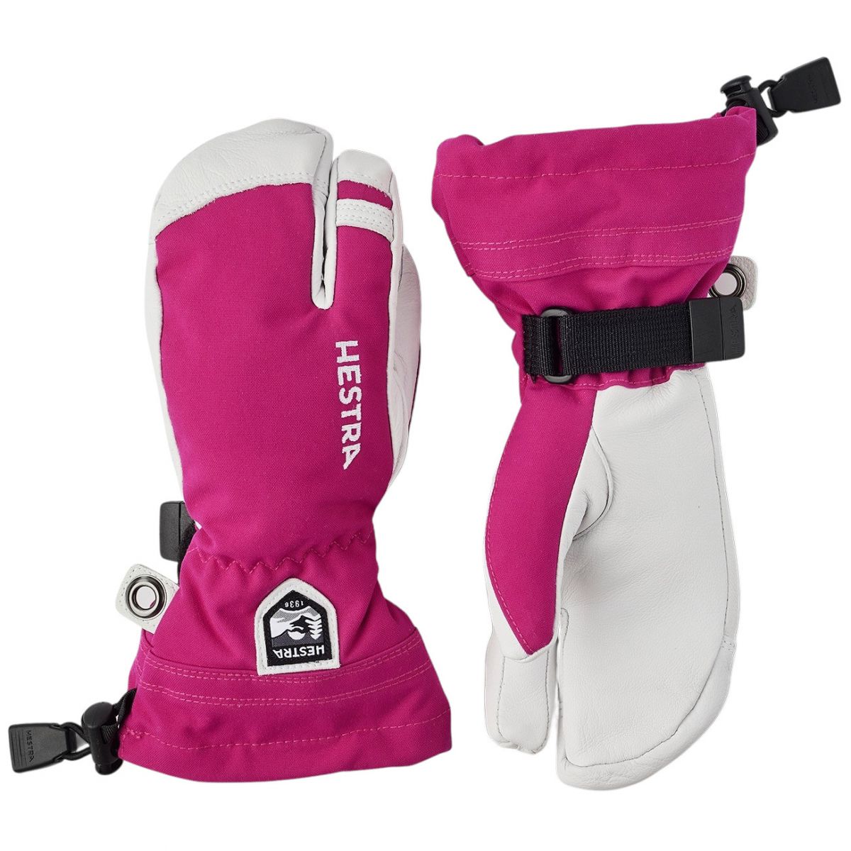 Hestra Army Leather Heli Ski, 3-Finger-Skihandschuhe, Junior, pink