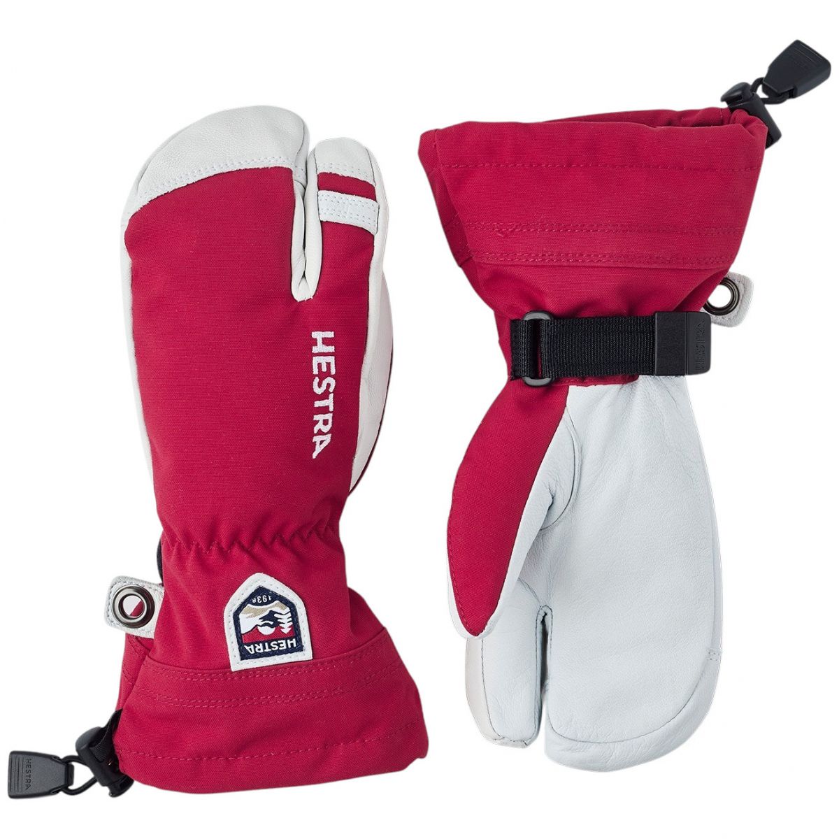 Hestra Army Leather Heli Ski, 3-Finger-Skihandschuhe, Junior, rot