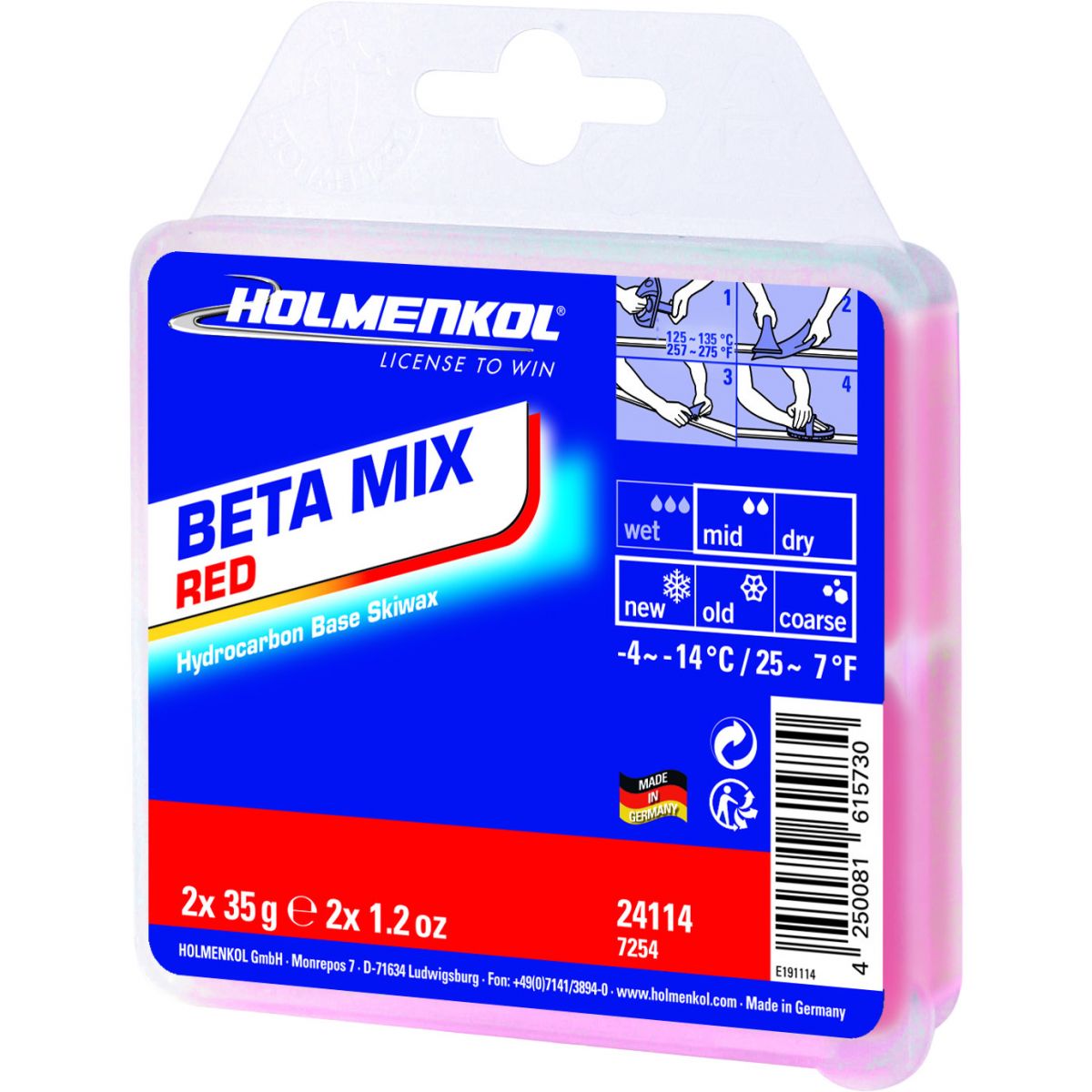 Holmenkol Beta Mix Red, Skiwachs, 70g
