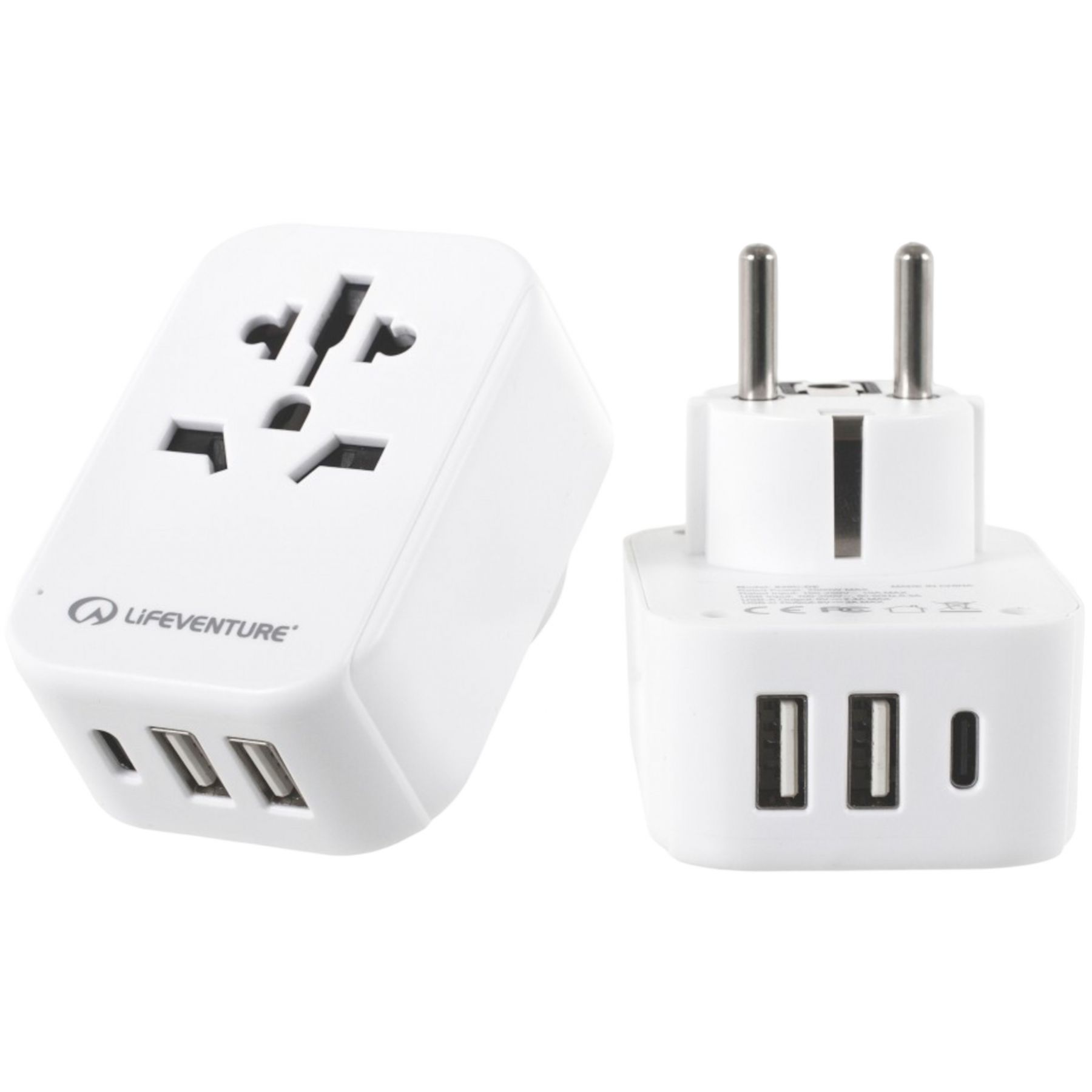 Lifeventure Europäischer Reiseadapter mit USB + USB C