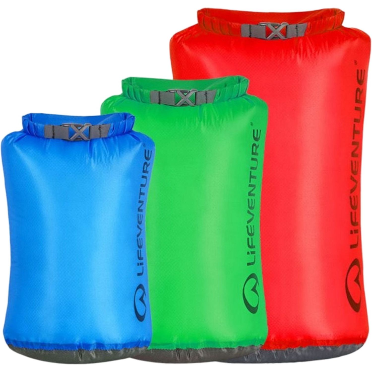 LifeVenture Lifeventure Ultralight Dry Bag Multipack, Unisex, Blau, Grün und Rot, Multi