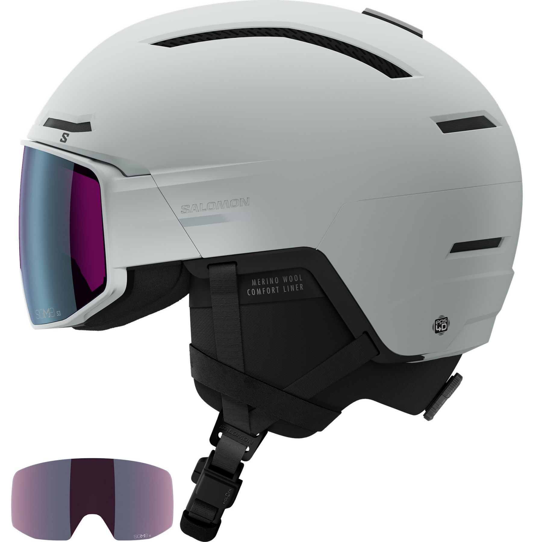 Salomon Salomon Driver Prime Sigma Plus, Skihelm mit Visier, hellblau, Ice Flow