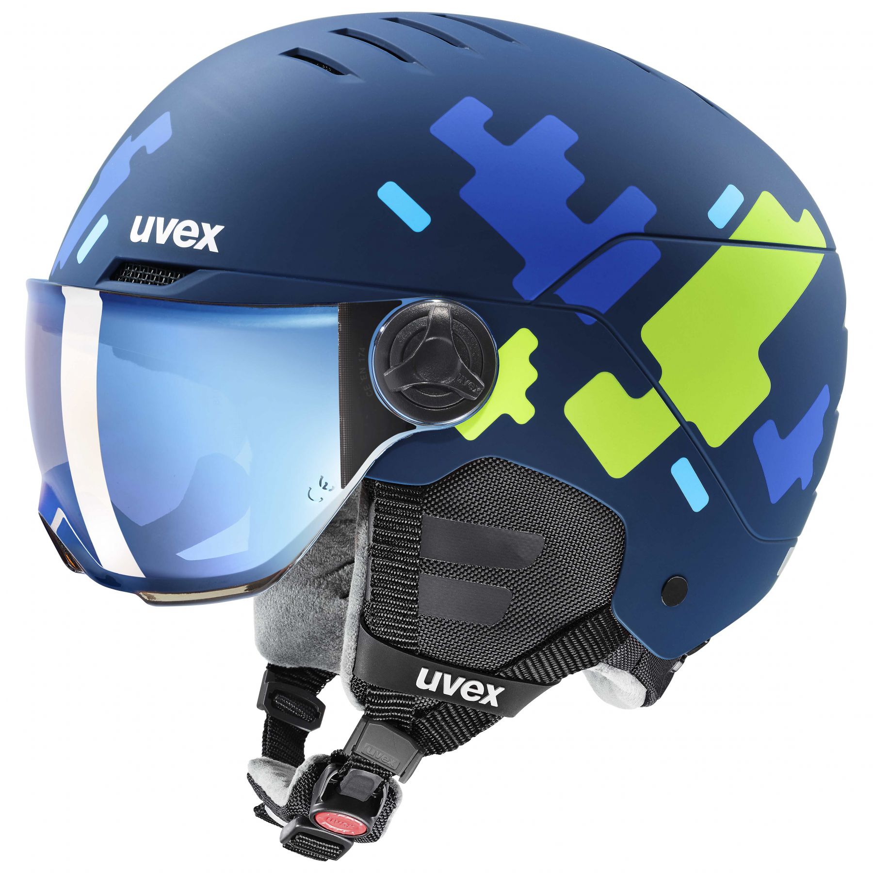 Uvex Rocket JR Visor, Skihelm mit Visier, Junior, dunkelblau