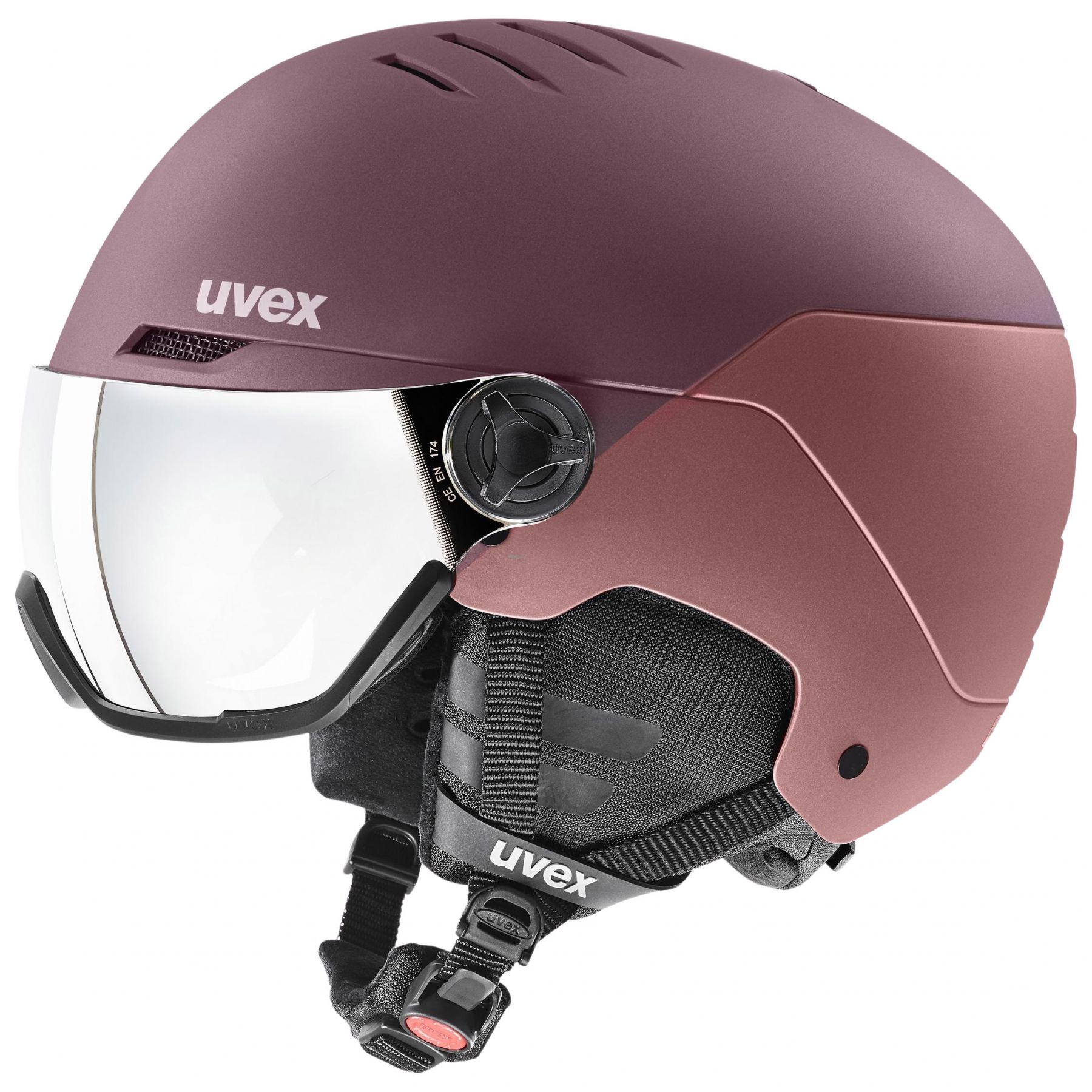 Uvex Wanted Visor, Skihelm mit Visir, lila/rosa